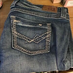 BKE Blue Boot Cut Jeans with Classic Fading